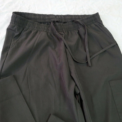 4 Flex Sweatpants Elastic Waist Interior Drawstring Wide Leg Black Medium Nurses