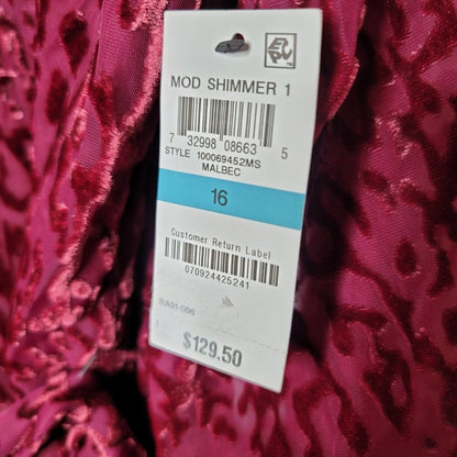 Alfani Velvet Burnout Belt Shirt dress Malbec Wine Size 16 Long Sleeve NEW $130