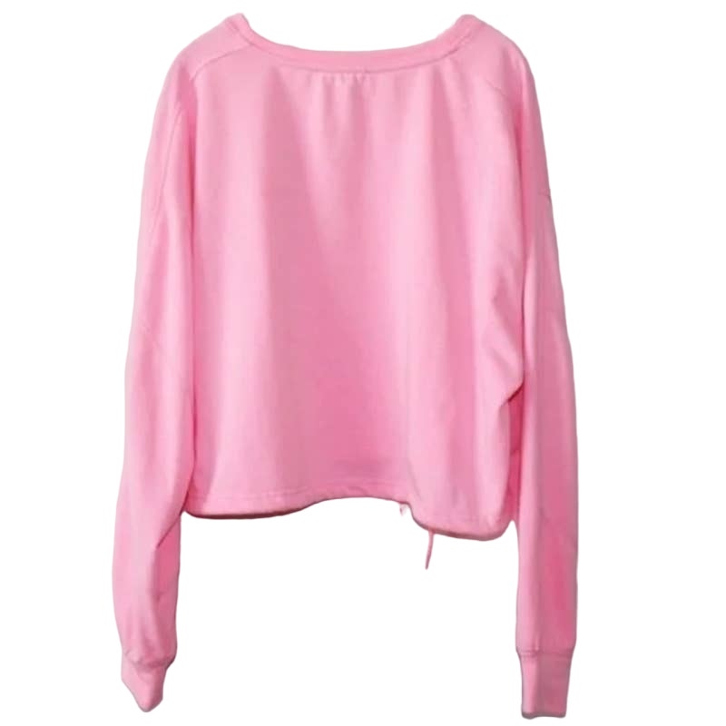 Elodie Womens French Terry Crop Sweatshirt Medium Neon Pink NEW Drawstring Waist