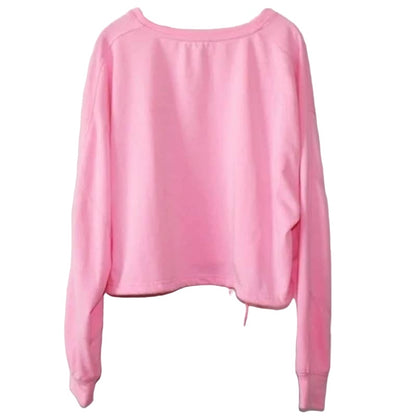 Elodie Womens French Terry Crop Sweatshirt Medium Neon Pink NEW Drawstring Waist