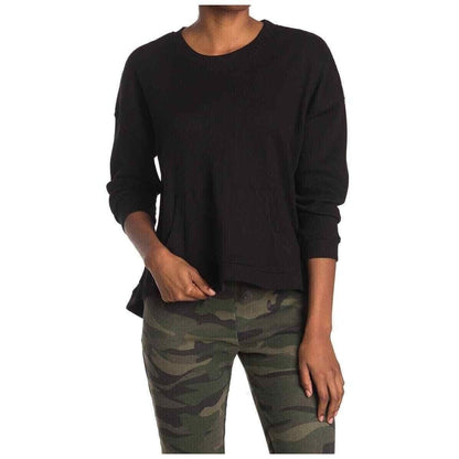 RDI Waffle Knit Kangaroo Pocket High Low Top Sz XL/Extra Large Black NWT