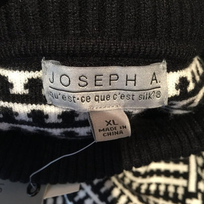 Joseph Turtle-Neck Sweater Long Sleeves Ribbed Trim Printed Black- White Size XL