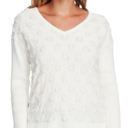 NWT Vince Camuto Cream Floating Fringe Dot Sweater Size XSmall Long sleeve XS