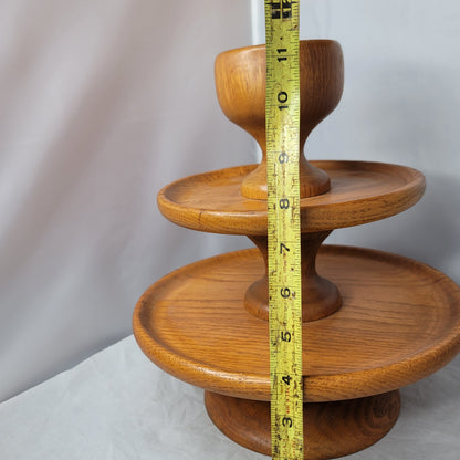 3 tier wood snack tray cheese MCM party Teak Vintage One Piece Centerpiece