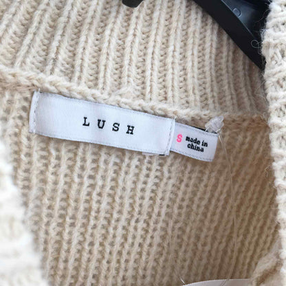 Lush sweater Size small pink oatmeal cream stripe NEW mock neck long sleeve SOFT