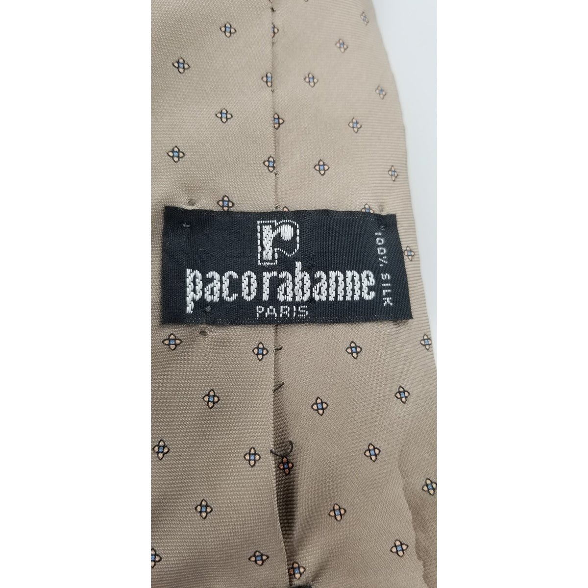 Paco Rabanne Paris Vintage Silk Mens Neck Tie 56" Tan Simple Pattern