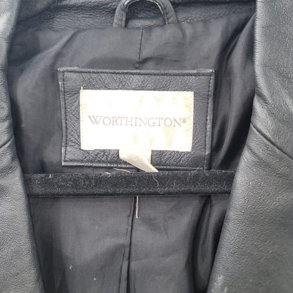 Vintage Worthington Extra Large XL Black Leather Coat Jacket Button Up Pockets