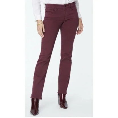 NYDJ Women's Jeans Marilyn Straight Size 4 Deep Merlot Burgundy NWT Ankle