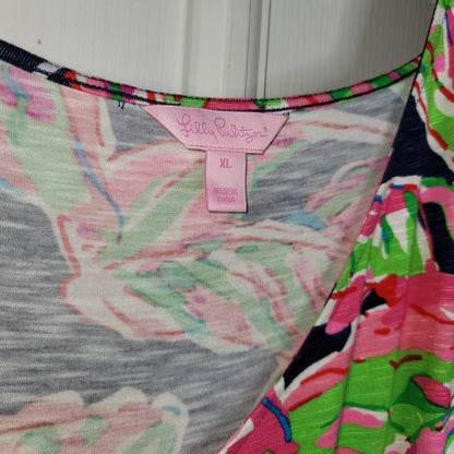 Lilly Pulitzer Briella Neon Pink stripe Boat Neck Dress cap Sleeve Size XL