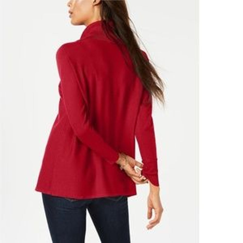 JM Collection Long Sleeve Faux Wrap Cowl Neck Sweater Lace-Up Cherry Pie M