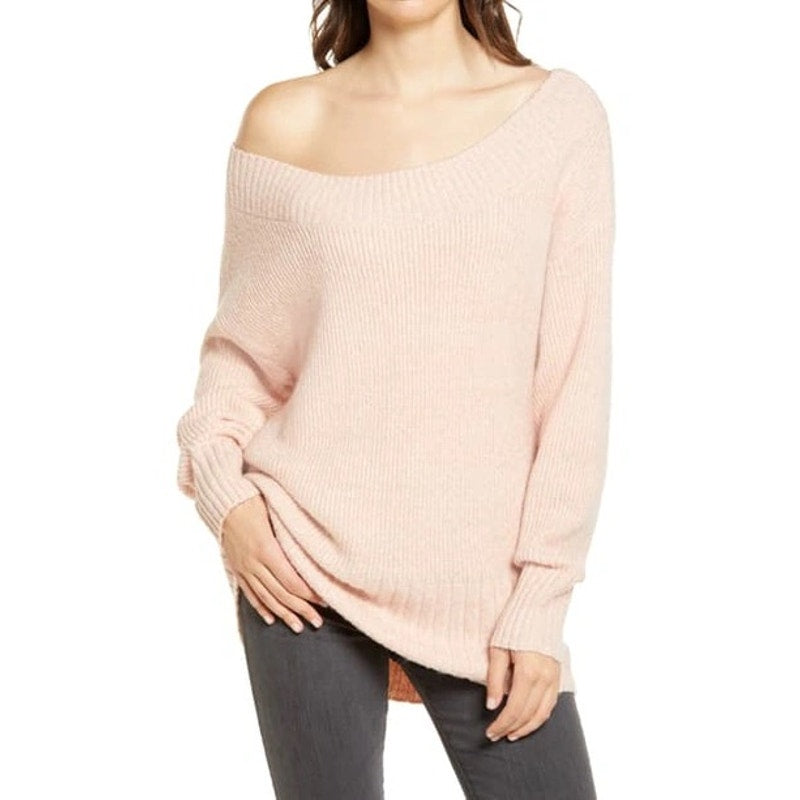 Chelsea28 NWT Ribbed Off The Shoulder Sweater Pullover Pink Smoke Small