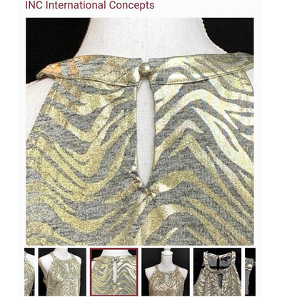 INC International Concepts Animal Print Halter Top Small Petite Gold SUMMER