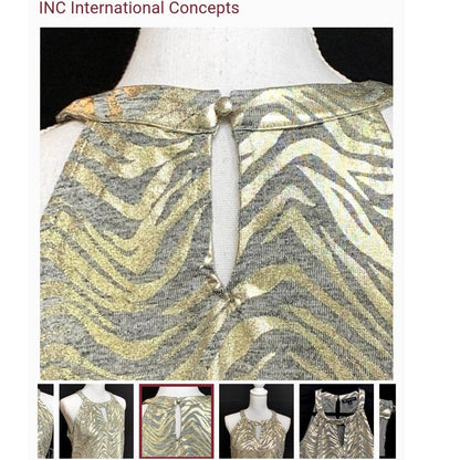 INC International Concepts Animal Print Halter Top Small Petite Gold SUMMER