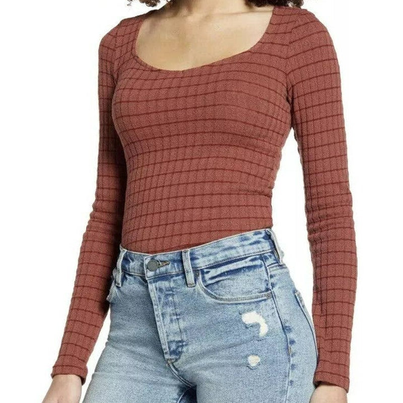 PST Project Social Kimora Sweetheart Rib Knit Top Sz Small Antique Burgundy NWT