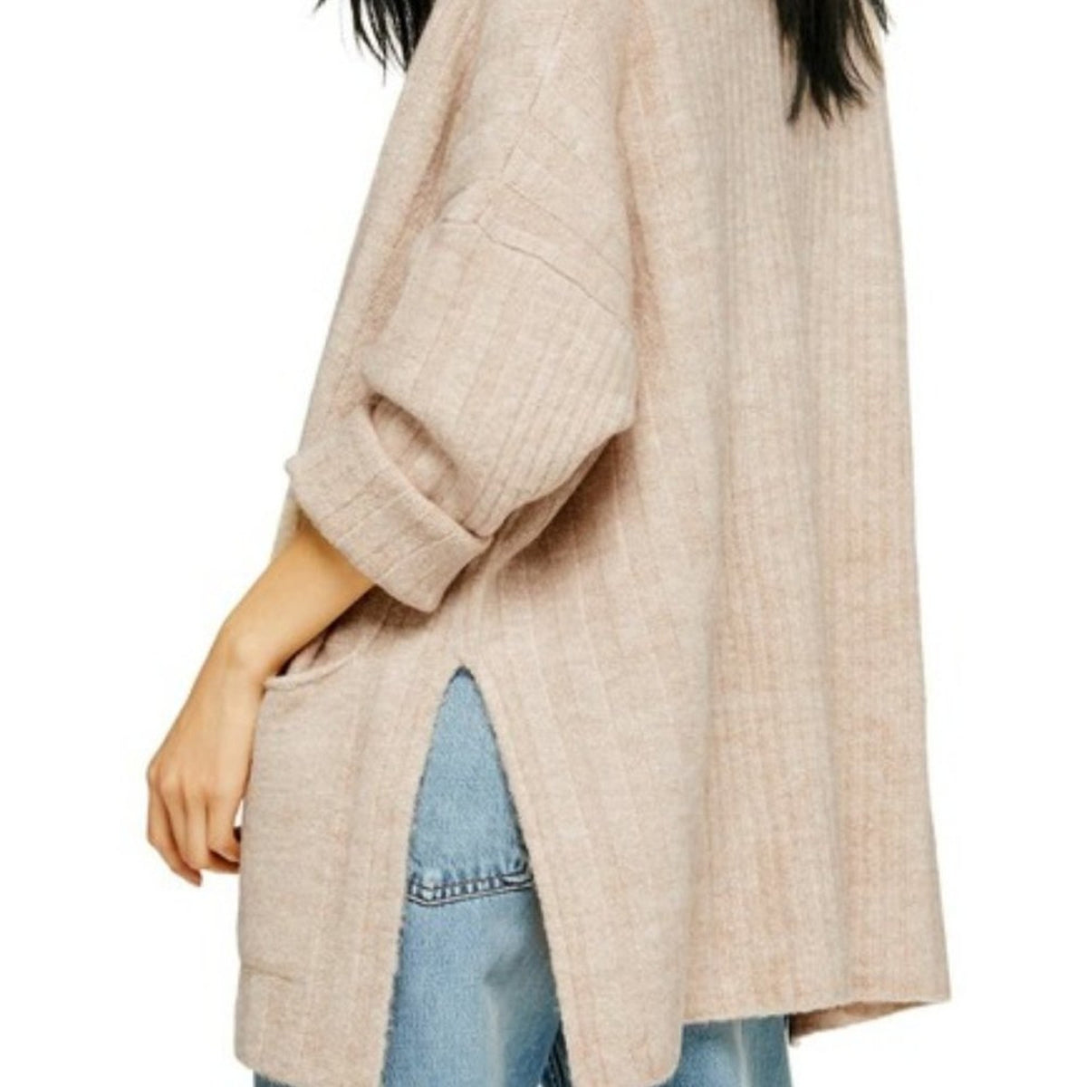 NWT Topshop Long Cardigan Open Front Long Sleeves Oversized Light Brown XL