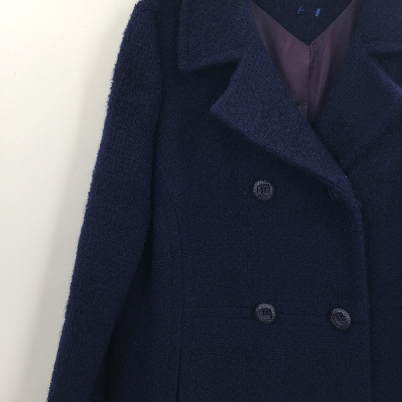 Vintage Dark Blue Full Length Coat Jacket Button Up Textured Medium/Large Trench