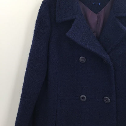 Vintage Dark Blue Full Length Coat Jacket Button Up Textured Medium/Large Trench