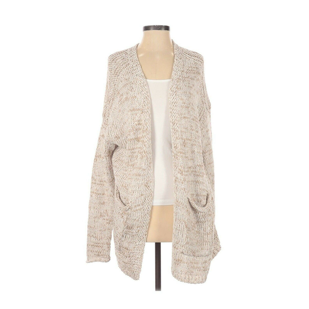 Caslon Tan gold Cream Open Front Cardigan Sweater Long Sleeve Small NWT