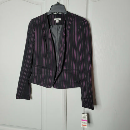 Bar III Open-Front Blazer Jacket Long Sleeve Striped Black/Begonia Career XXS