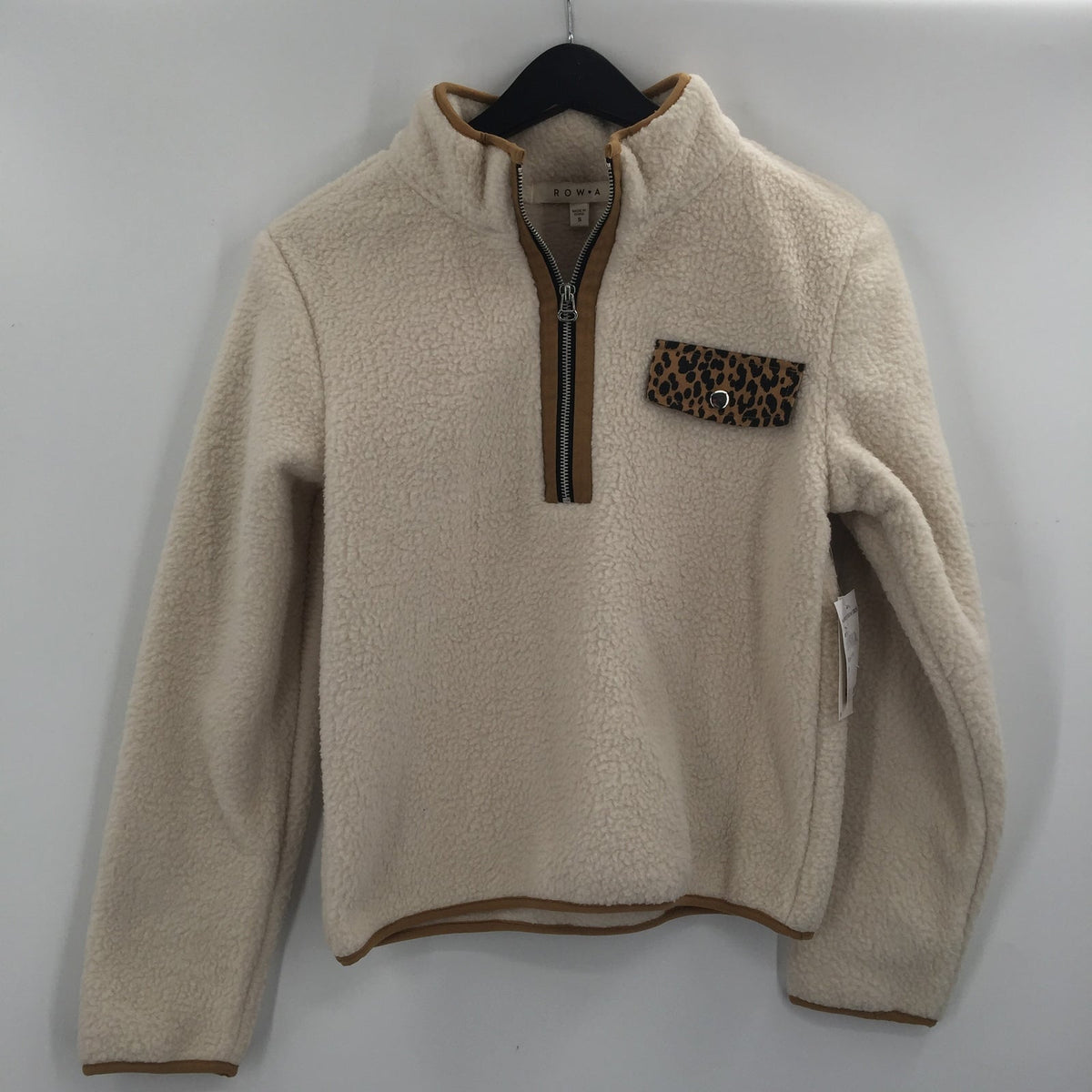 Row A Lyla Leopard Print Quarter Zip Pullover Sweatshirt Fleece Size Small