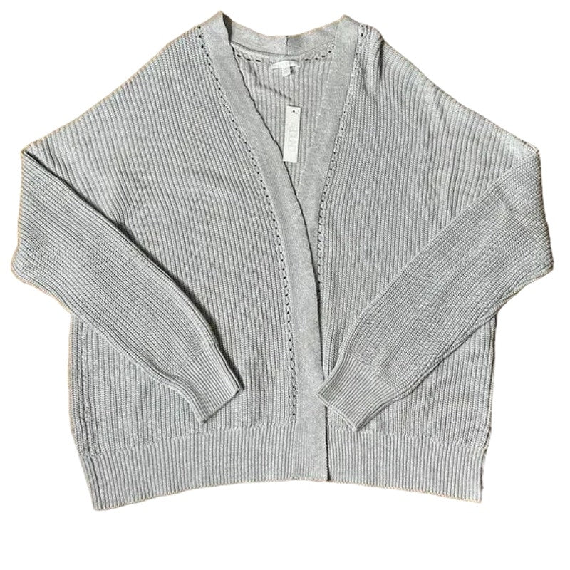 Abound Open Front Cardigan Sweater Ribbed Medium Light Gray NWT Pointelle Accent
