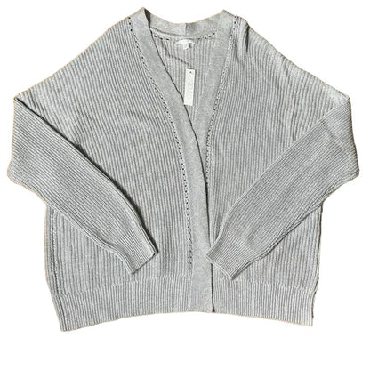 Abound Open Front Cardigan Sweater Ribbed Medium Light Gray NWT Pointelle Accent