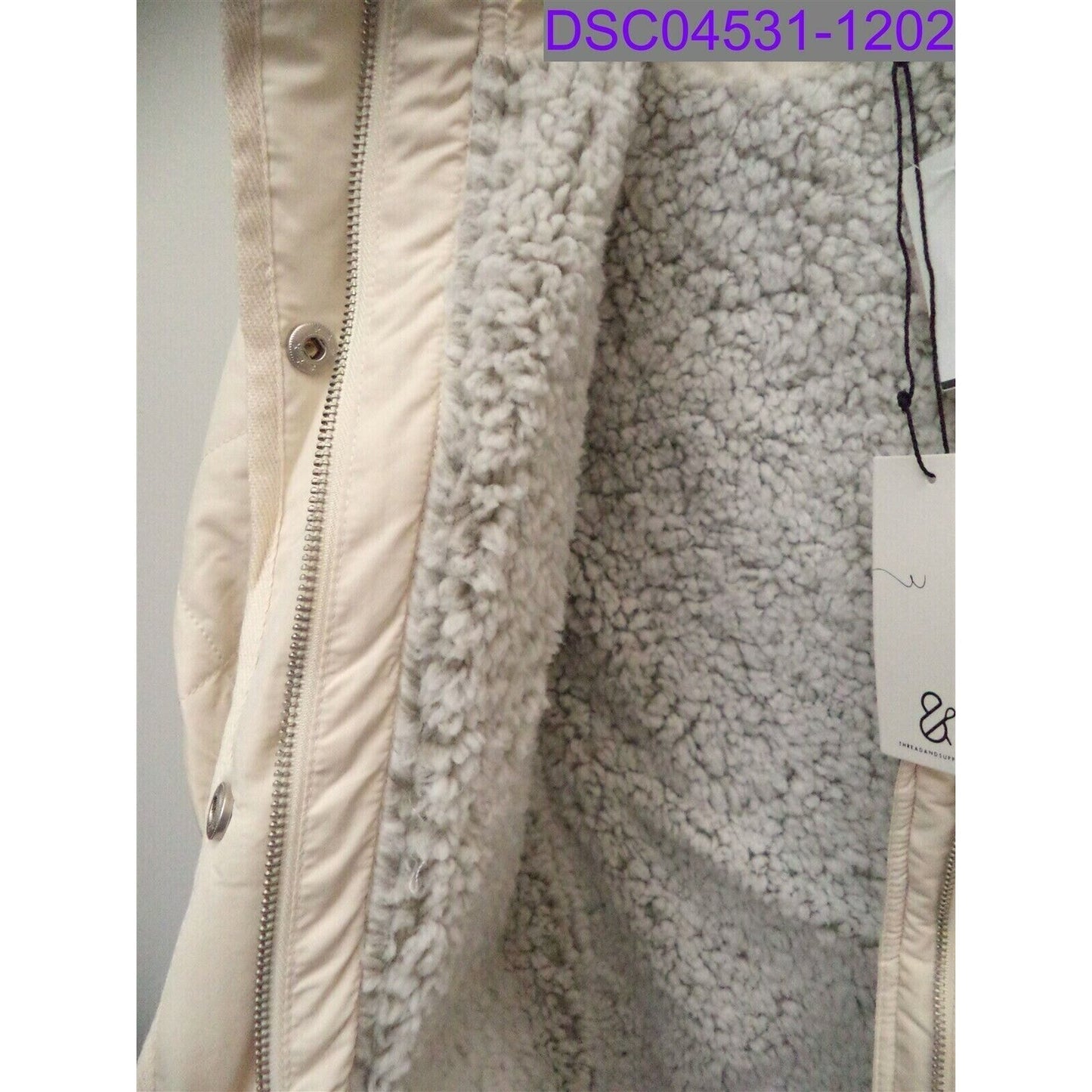 Thread & Supply Fleece Lined Quilted Utility Jacket Sz Extra Small Bone NWT