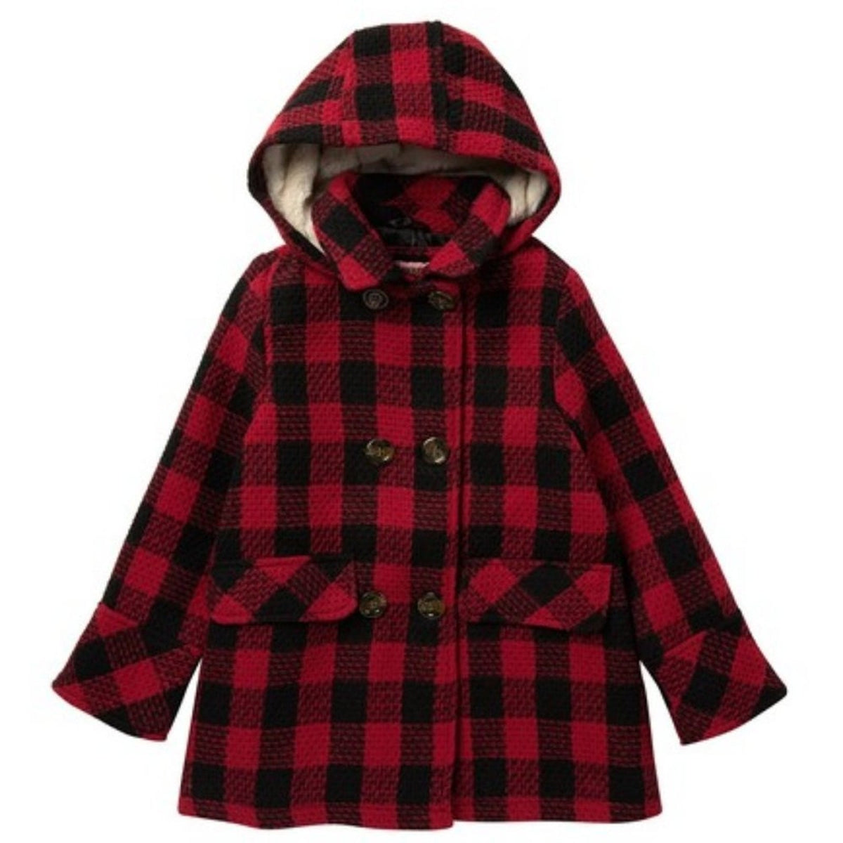 Urban Republic Double Breasted Plaid Coat Faux Fur Lined Size Small