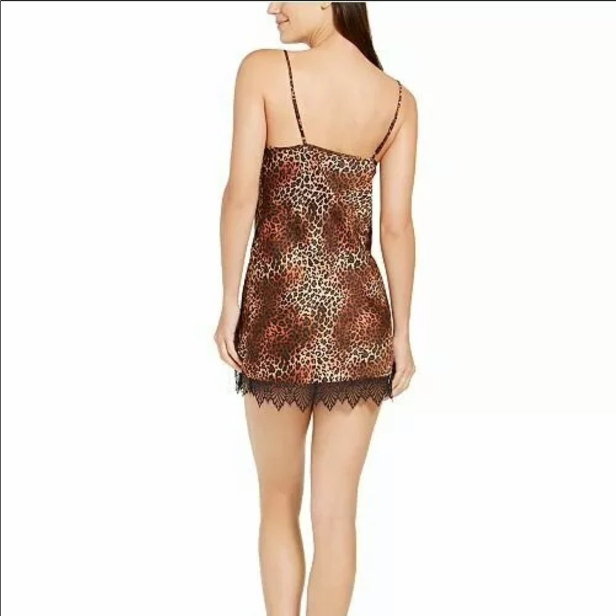 INC Leopard Print Lace Trim Chemise Nightgown Size X-Small