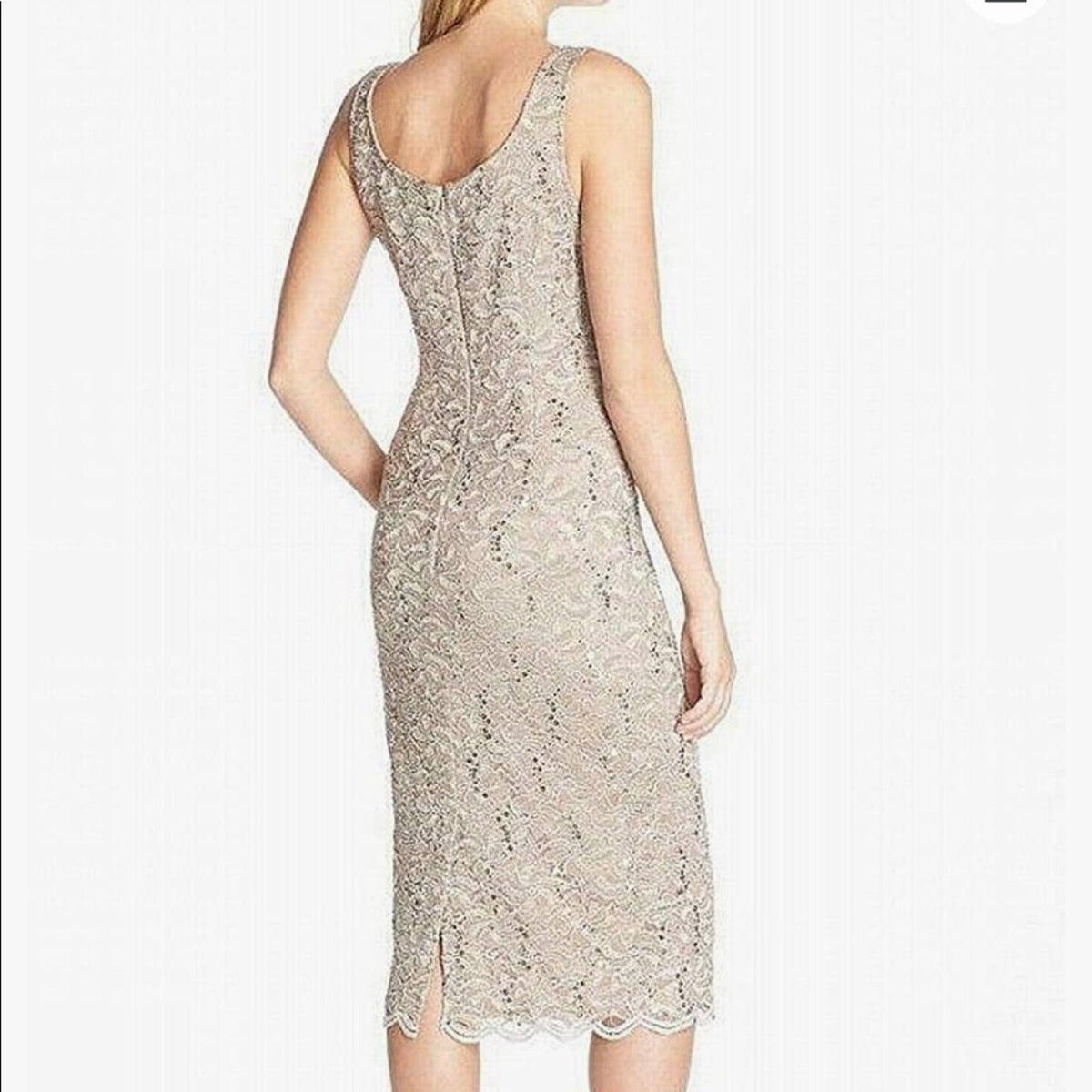 Alex Evenings Gold Lace Sequin Tea Length Dress Size 16W formal wedding NEW
