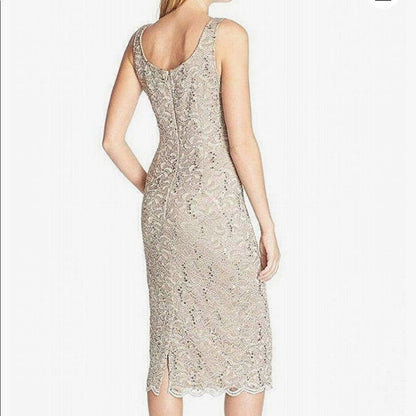 Alex Evenings Gold Lace Sequin Tea Length Dress Size 16W formal wedding NEW
