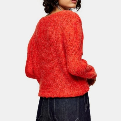 NWT Topshop Petal Pointelle Knit Pullover Sweater NEW Small RED