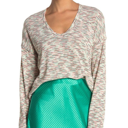 Codexmode Pullover Sweater Long Sleeve V- Neck Space Dye Green Multi Size Large