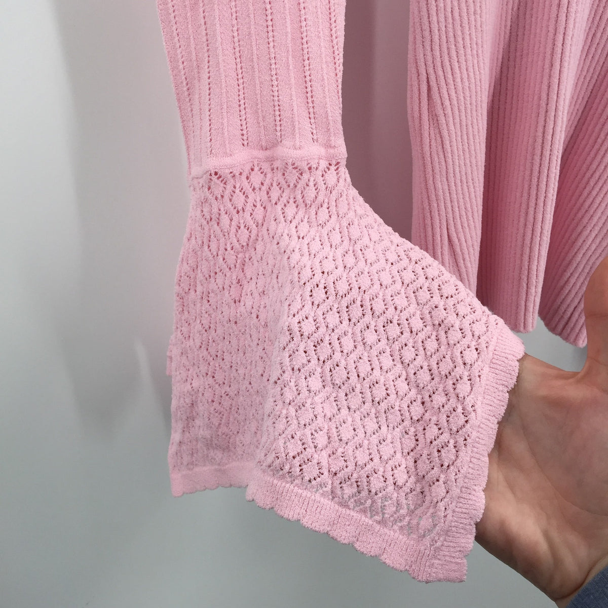 Autumn Women Rib Crew Pointelle Sweater Draped Cuff Pink Size Small NWT