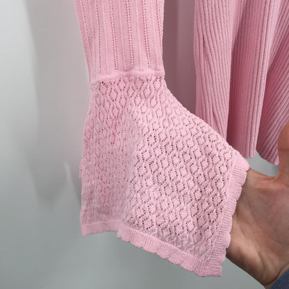 Autumn Women Rib Crew Pointelle Sweater Draped Cuff Pink Size Small NWT