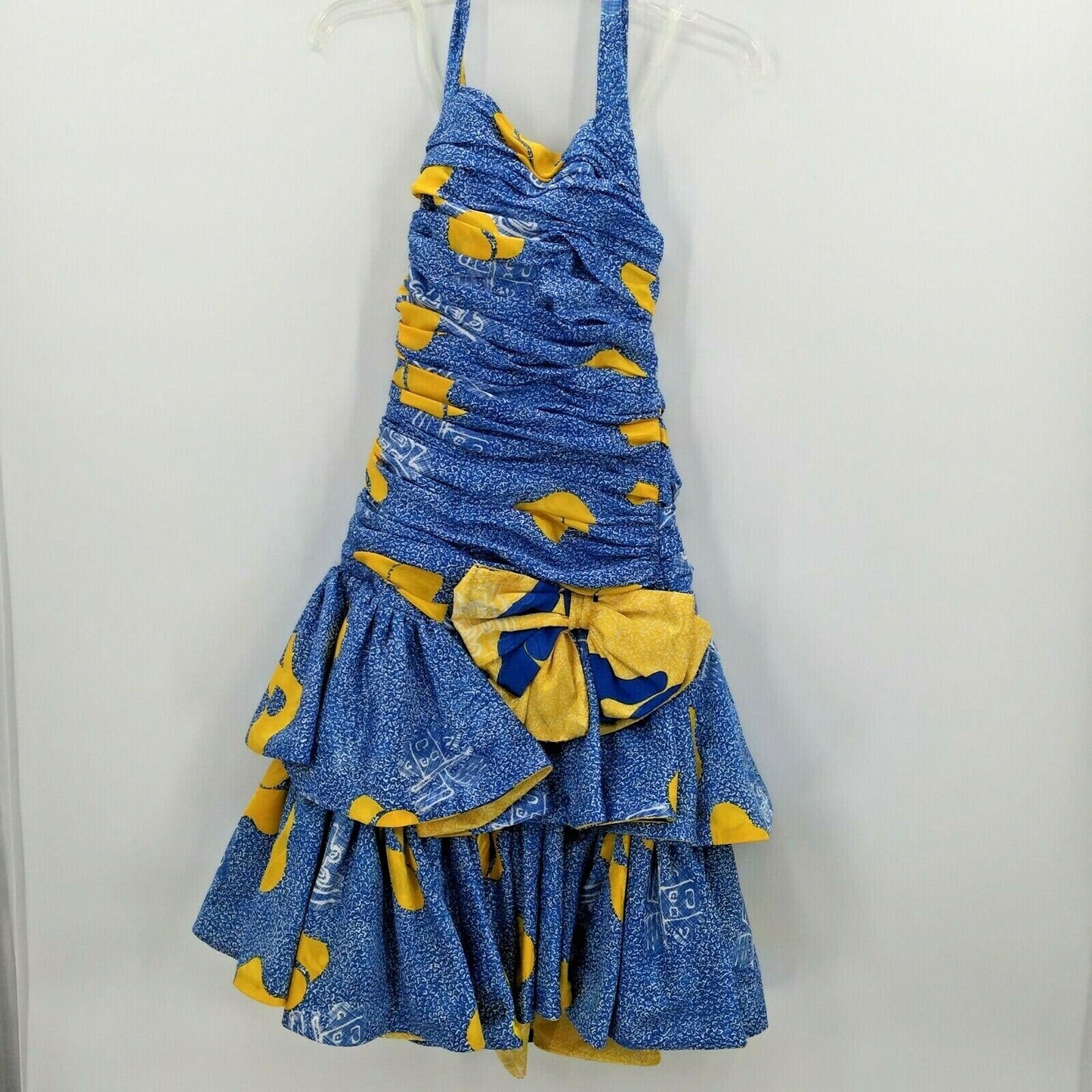 Vintage 80's 2 Pc. Jacket Halter Pleated Mini Dress Set Disco BEBOP Yellow/Blue