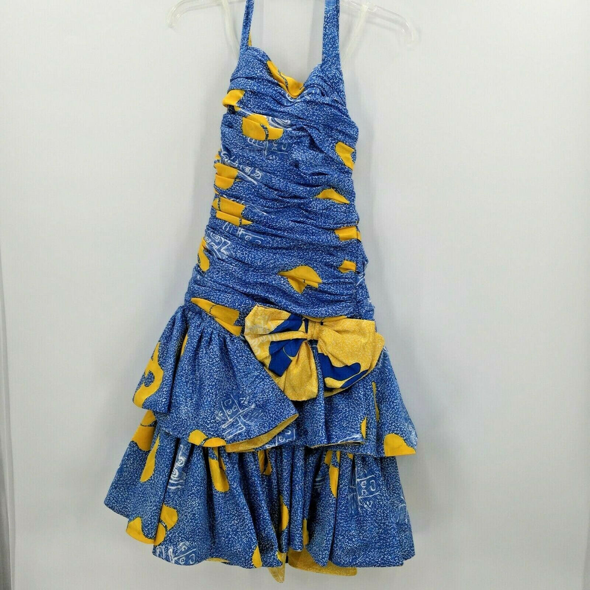 Vintage 80's 2 Pc. Jacket Halter Pleated Mini Dress Set Disco BEBOP Yellow/Blue