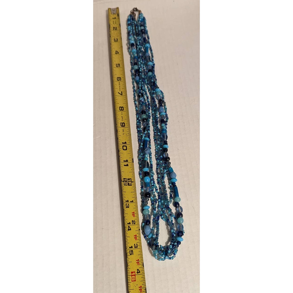 Vintage Costume Jewelry Fashion Multi Strand Beaded Blue Necklace Glass Stone