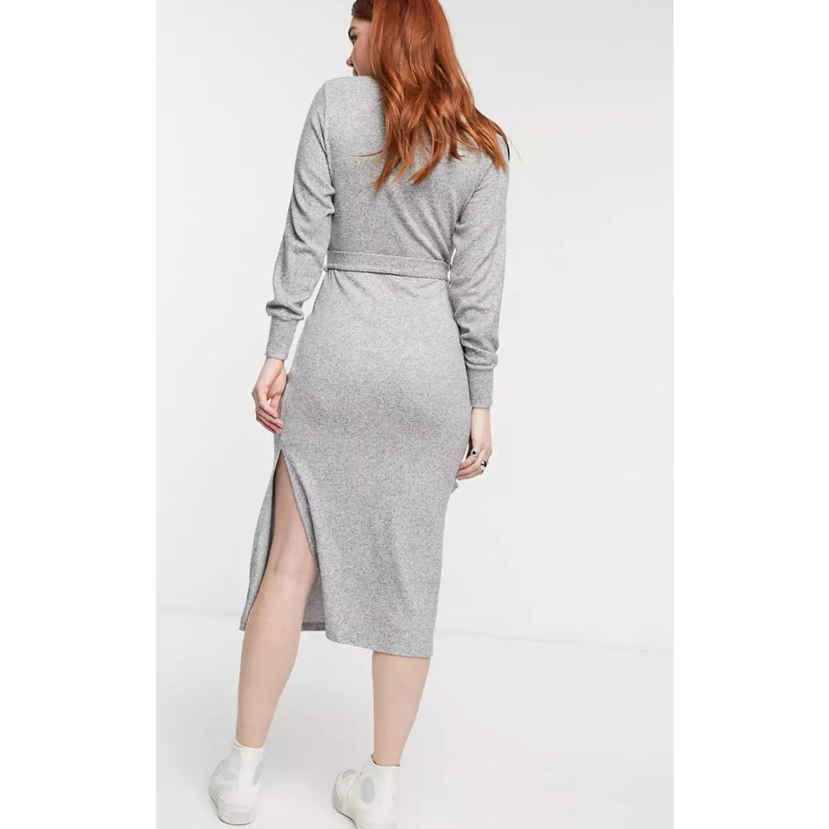 Topshop knitted midi dress in gray heather US 10