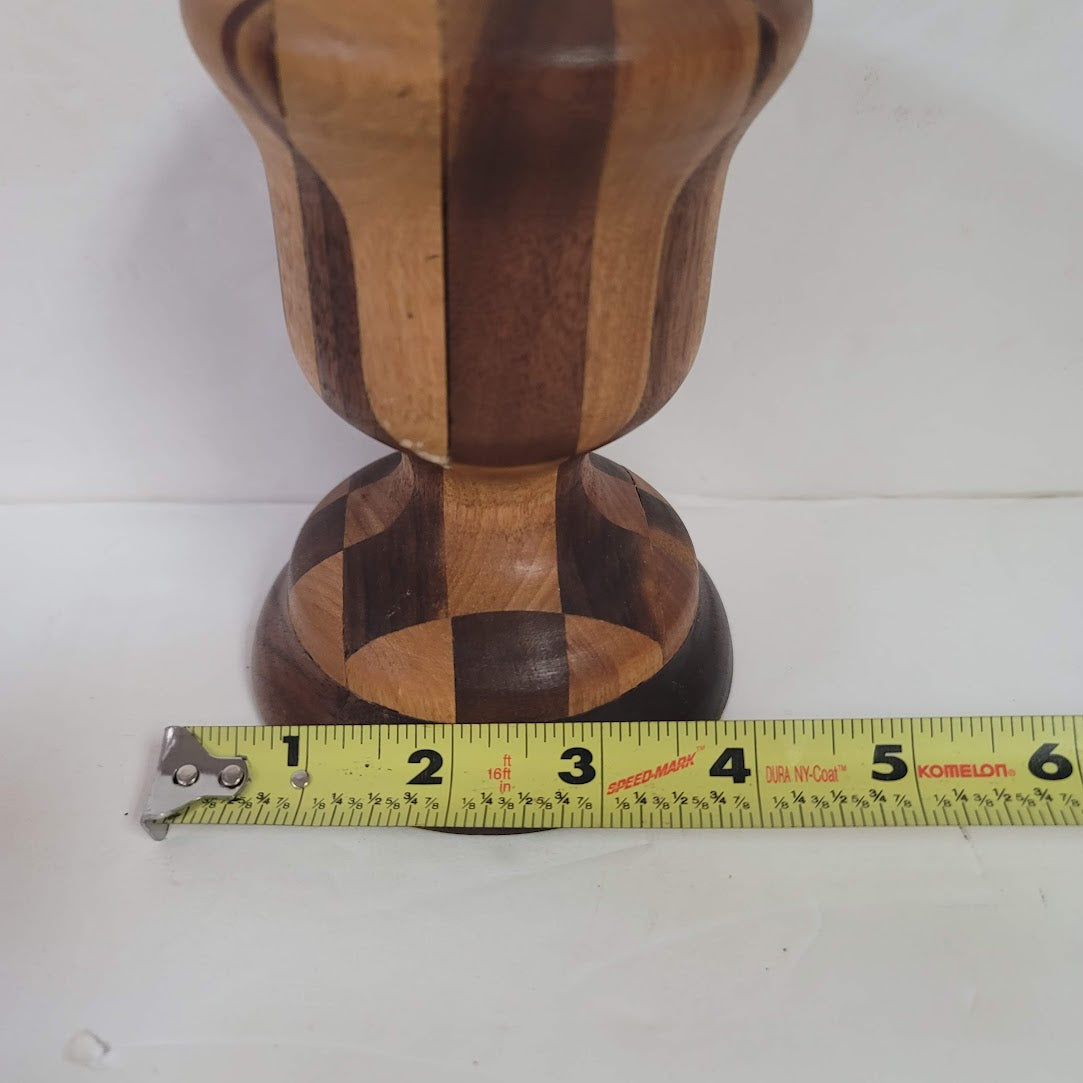 Wood handmade handturned candlestick Vintage Segmented Marquetry Parquetry