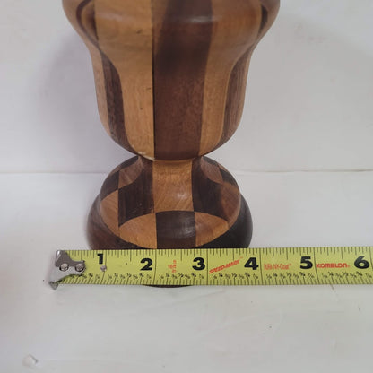 Wood handmade handturned candlestick Vintage Segmented Marquetry Parquetry