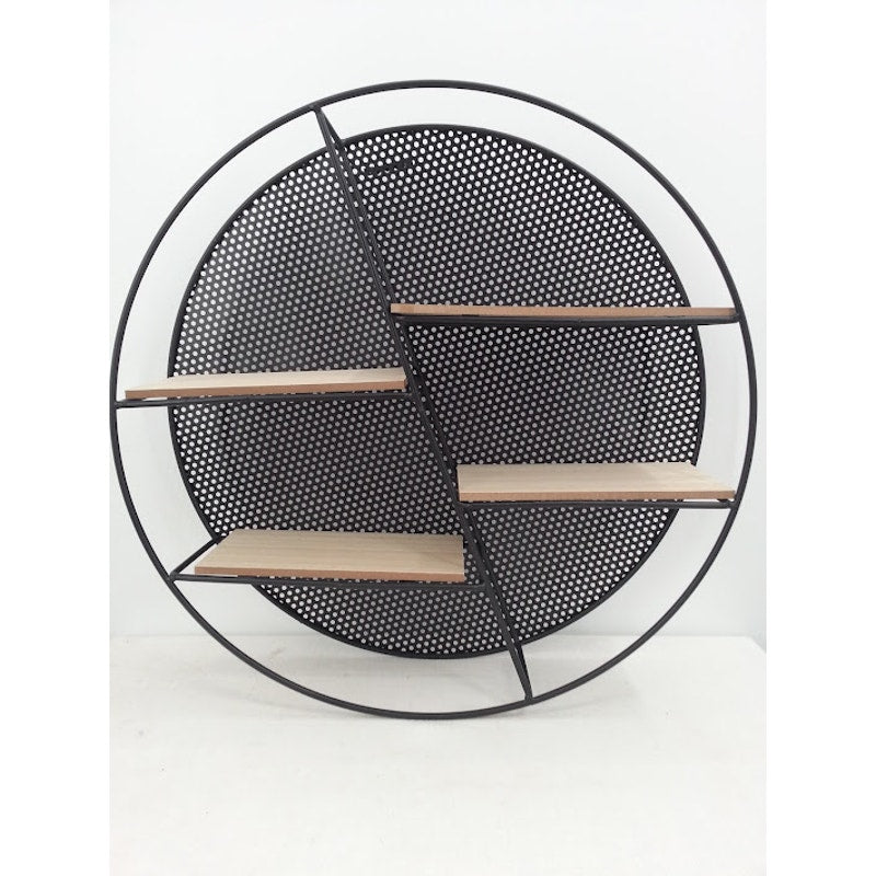 18" Round Metal wall shelf Nordstrom 4 wood shelves NEW