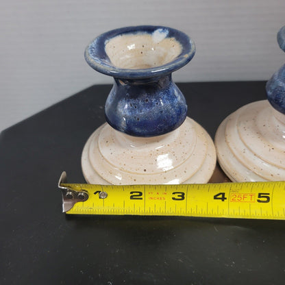 Pair Of Vintage Signed DB Studio Pottery 4” Tall Candlesticks Candle Holders