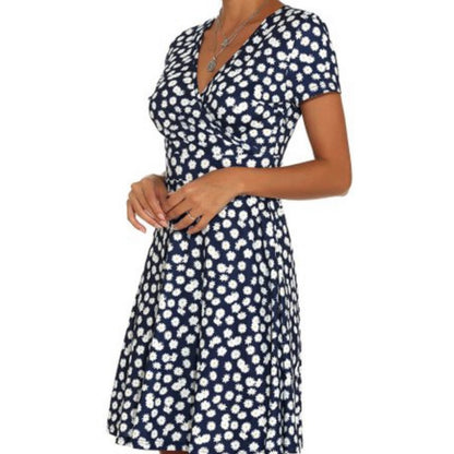 Sucrefas Navy Floral V-Neck A-Line Dress Size Medium