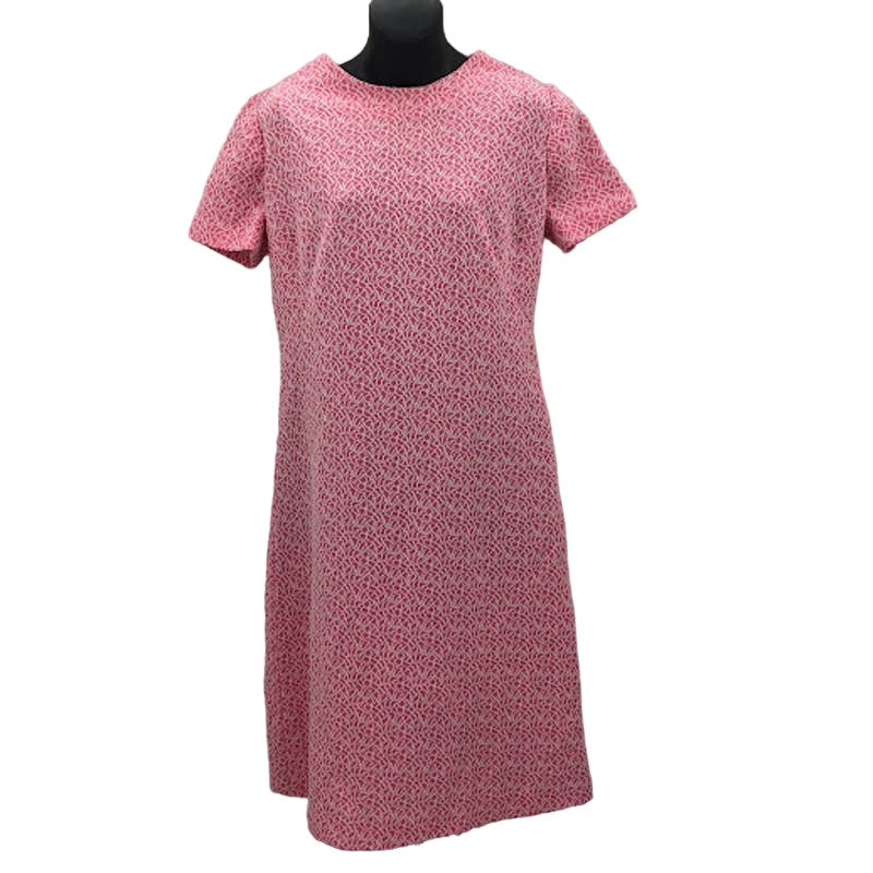 tEXTURED Pink Dress 1960s Polyester Short Sleeve Large/ XL Sheath VINTAGE RED