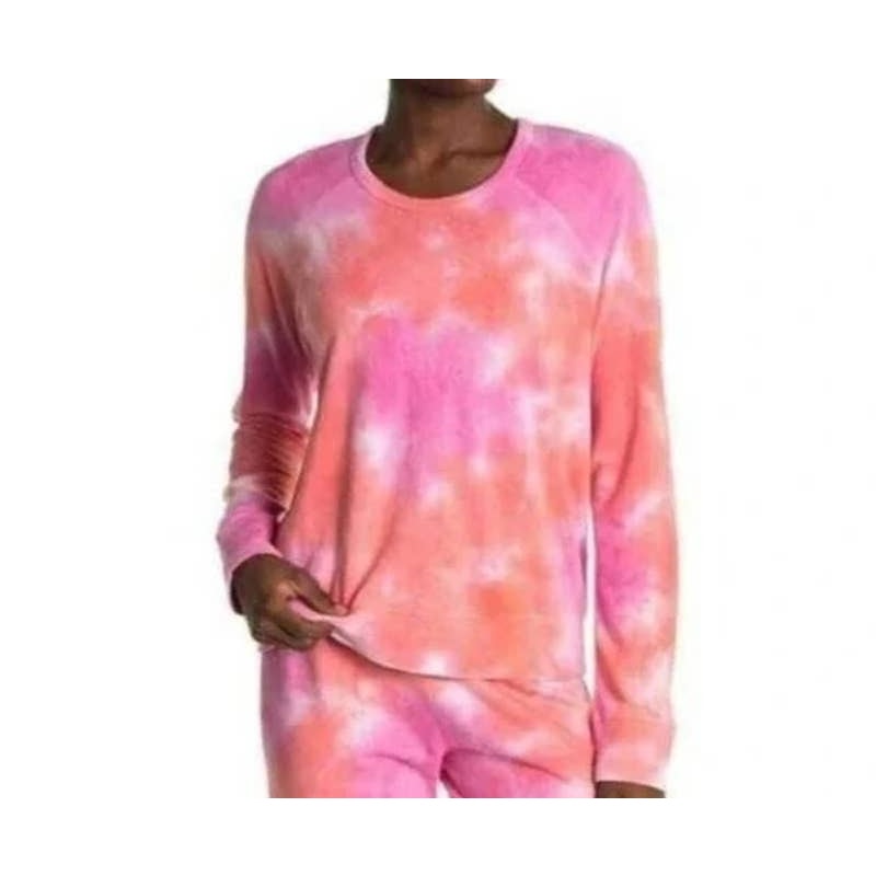 Sundry Womens Sweatshirt Size 3/Large Pink Apricot Tie Dye NEW Raglan Scoop Neck