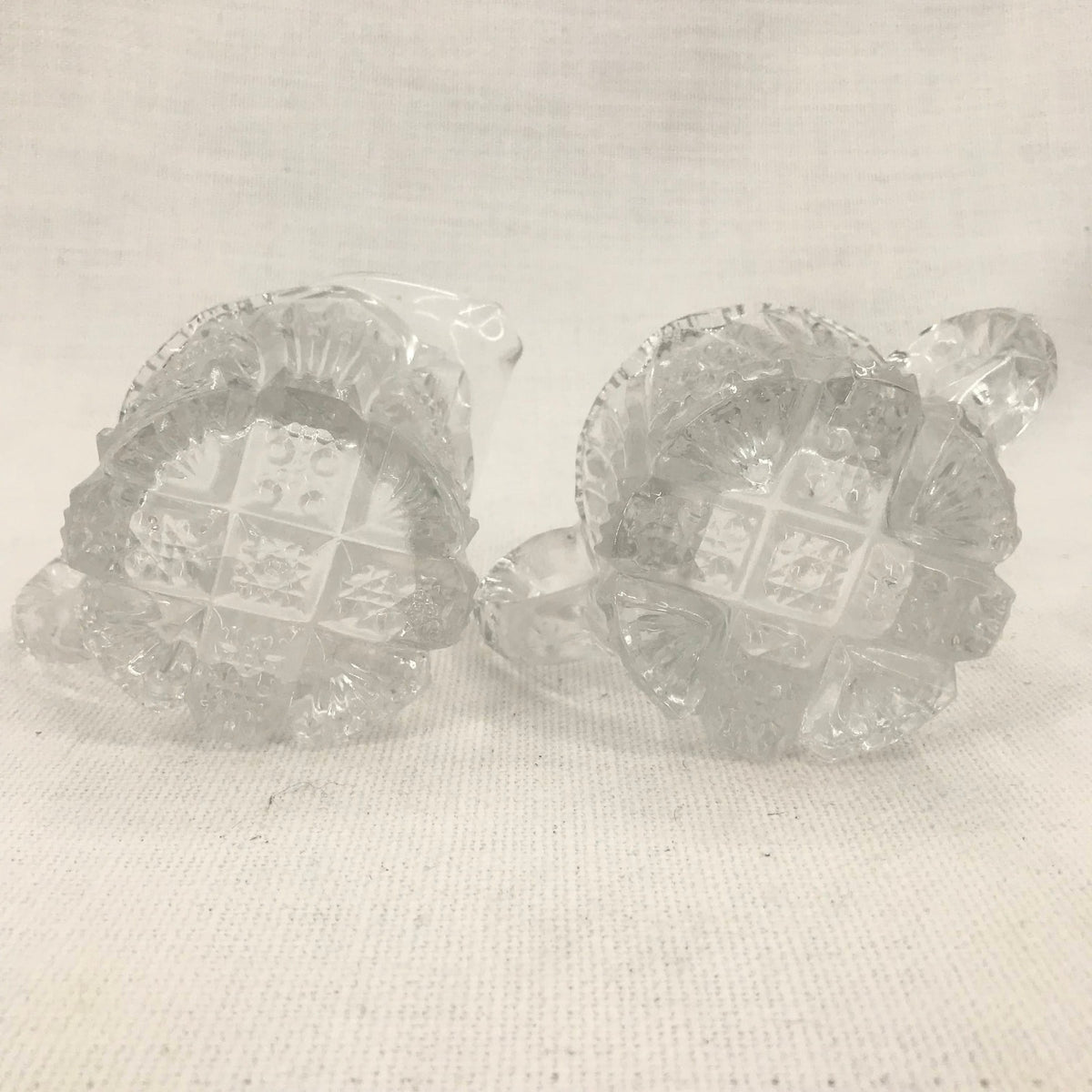 Crystal Glass Double Handle Sugar Bowl & Creamer Pressed Deep Cut Glass EAPG