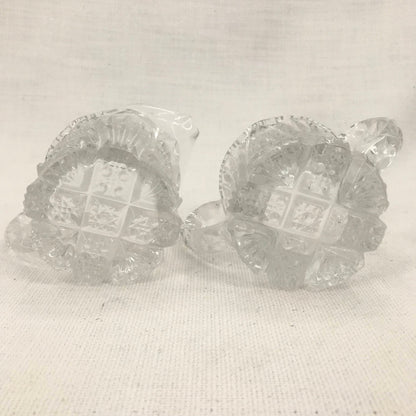 Crystal Glass Double Handle Sugar Bowl & Creamer Pressed Deep Cut Glass EAPG