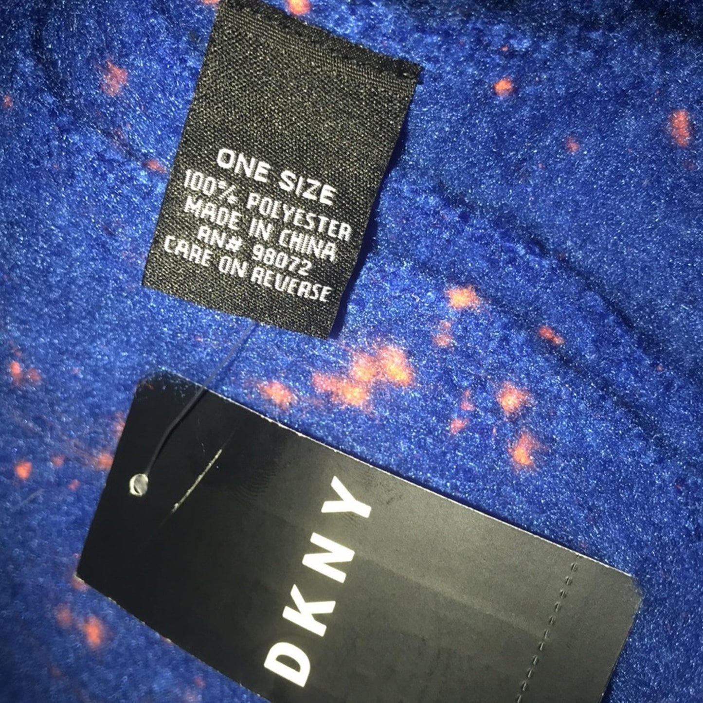 DKNY NEW Blue Orange Speckled Long Fringe Scarf OVERSIZED Wrap GATOR