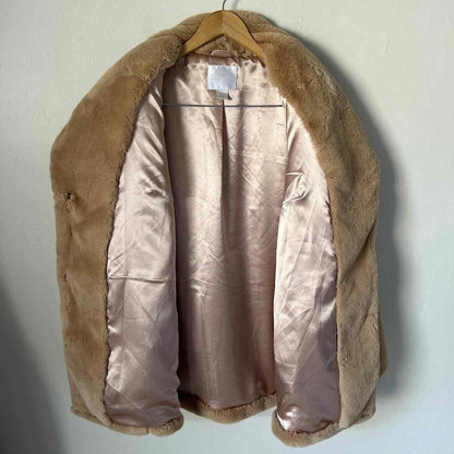 Rachel Parcell Tan Faux Fur Jacket Size Large NWT Super Soft Luxury Open Front